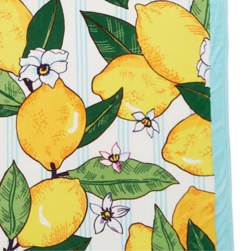 Vera Bradley Lemon Grove White Blue Yellow Green Oversized Plush Throw Blanket
